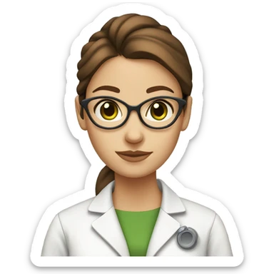 Female scientist with brown hair in a bun and green eyes with NO glasses for the love of god sticker