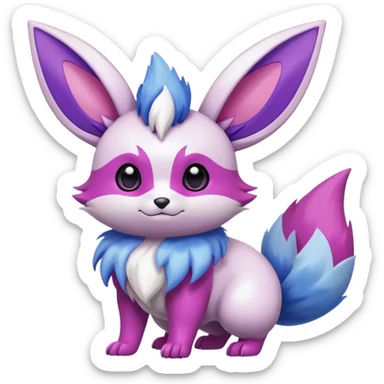 Shiny White with Violet and Indigo and pink markings Eevee-Minccino-Zangoose-Pokémon-Digimon-Fakémon-fusion-hybrid-creature sticker