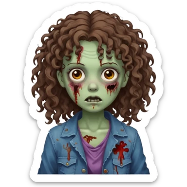 zombie girl with curly brown hair and brown eyes sticker
