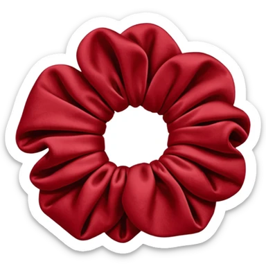 emoji of an isolated red velvet scrunchie, plush velvety texture with soft fiber shadows, rich deep red color, gathered fabric folds, matte and cozy finish, no person, no hair, not worn, simple rounded shape, soft warm shading sticker