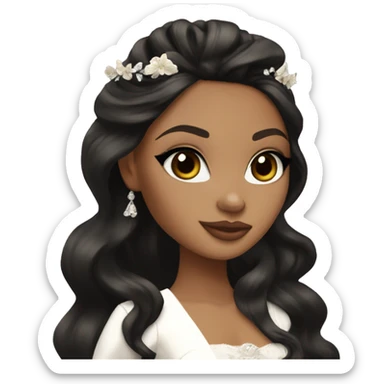 Bratz, bride, black wavy long hair, olive skin, brown almond cat eyes sticker