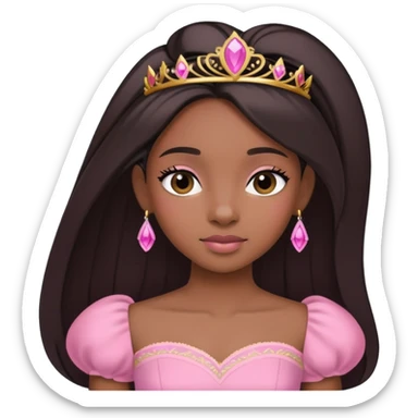 Black princess with straight hair dressed in all pink  sticker