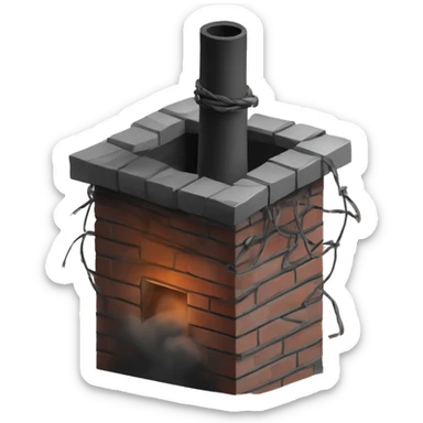 Brick chimney with heavy dark smoke and barbed wire sticker