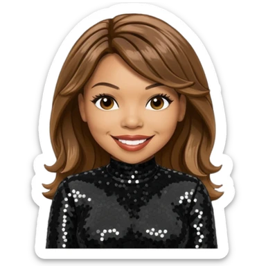 Tisha Campbell with long brown hair, black sequin outfit  sticker