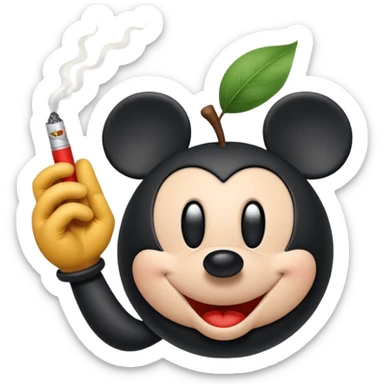 white cartoon glove hand inspired by Mickey Mouse holding a cigarette, simple rounded Apple emoji style sticker