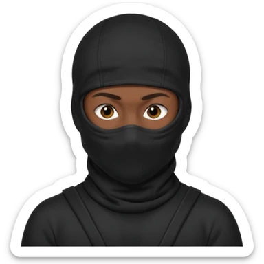 🥷🏽: inspire toi de cet emoji faisant en sorte qu’il est les mains sur les deux côtés de la tête, garde sa cagoule noir avec uniquement ses yeux apparent  sticker