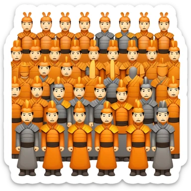 Terracotta Army Xi'an, simplified emoji style with bold outlines and bright colors, cartoon style ancient warrior statues lined up sticker