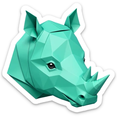 origami rhino head in color green mint rgb(168, 251, 211) sticker