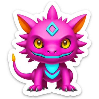  lush warm-colored modern colorful neon-colored cyber-Fakémon-Digimon-creature sticker