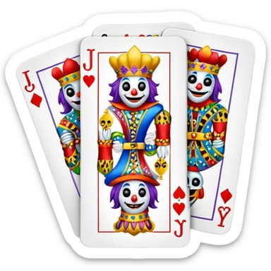 bunch of 3 poker cards, with crazy colorful jolly jokers inside sticker