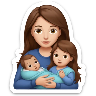 Mother long hair  holding 1 infant brown hair fair skin sticker
