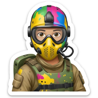 paintball player face shot with lots of colors messy sticker