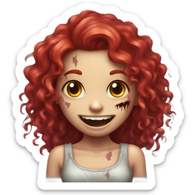 Happy zombie girl red long curly hair with both hands in the air, vestindo blusa comprida preta sticker