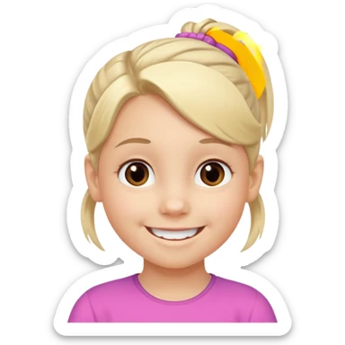 White child with one blond ponytail and brown eyes big smile sticker