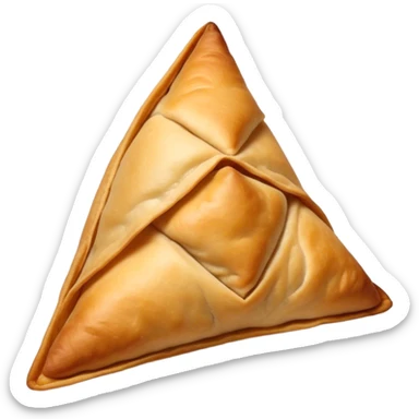 Samosa Cinematic Realistic Samosa Snack Emoji, depicted as a crispy, golden triangular pastry filled with spiced vegetables or meat, rendered with rich textures and vibrant, appetizing lighting. sticker