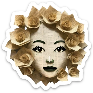  Hemp 420 lady face made of 420 origami newspaper roses hemp leaves lantern fairy lights burning paper and hemp leaves in hair and fairy lights sticker