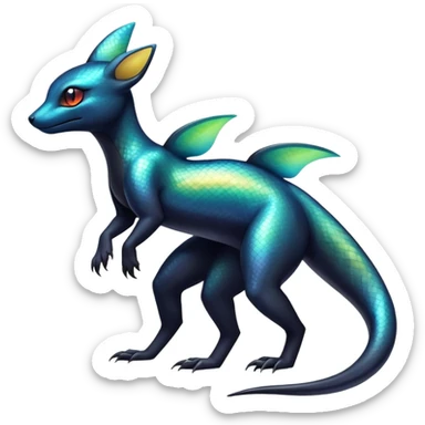 Colorful Iridescent Exotic Salandit-Aurorus-Umbreon-Fakémon-hybrid-creature (full body)  sticker