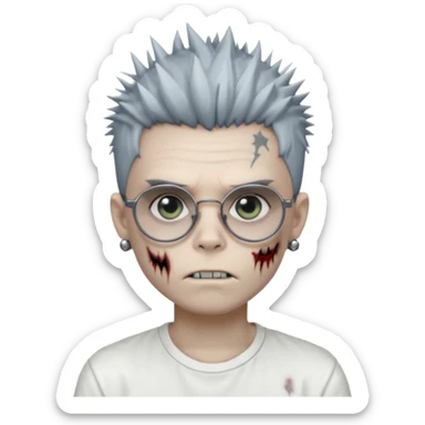 zombie boy with spiky emo hair and white shirt and round earring and glasses sticker