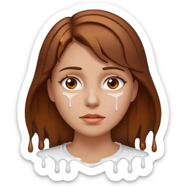 Brown Hair Woman , white paint , drip, face, hot sticker