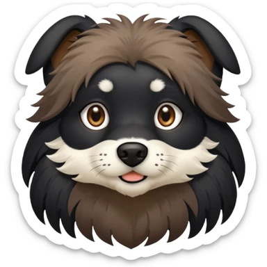 haz un perro negro con las patas y el ozico blancos toques marrones mucho pelo y ojos marrones menos marron sticker