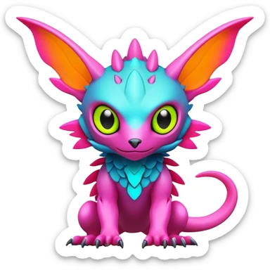 Tropical futuristic lush warm-colored modern colorful neon-colored cyber-Fakémon-Digimon-Trico-creature sticker