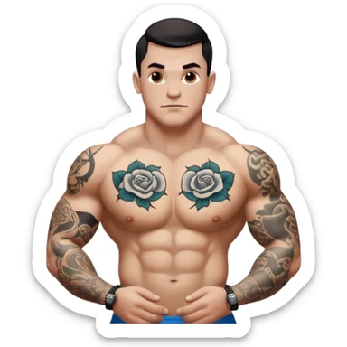 tattoo man, white skintone, more highlight the tattoo, body builder, tatto on fully chest, more tattoos on the body, more visible tattoo, big tattoos. sticker