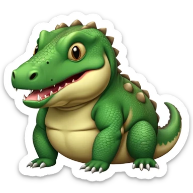 A very chubby, overfed komodo dragon with a round belly, making a hiccup expression with its mouth open slightly sticker