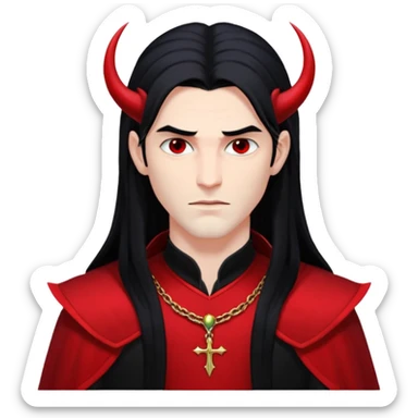 Lucifer, Prince of Darkness from Gods and Goddesses with long black hair, black and red outfit sticker