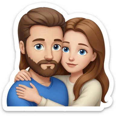 White man BROWN beard and BROWN hair hugging white woman with long light brown hair and blue eyes  sticker