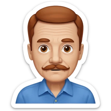 An elderly man with neatly styled reddish-brown hair, thick eyebrows, brown eyes, and a white mustache. sticker