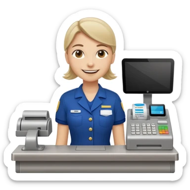 supermarket employee at a cash register, full body sticker