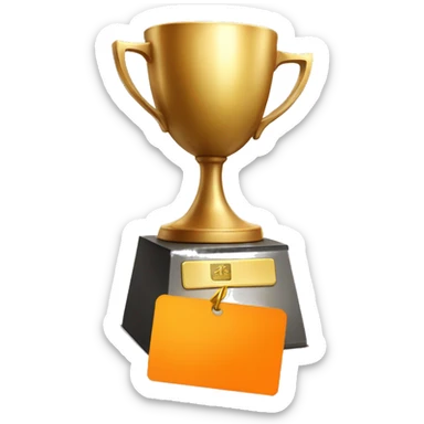 World golden CUP WITH ORange nametag sticker