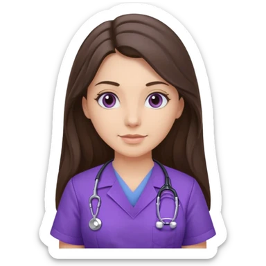 pretty brunette nurse with long hair in purple scrubs sticker