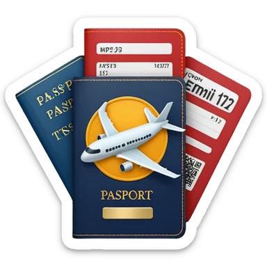 passport with visible airplane tickets, Apple emoji style, colors #173e12 and #c1a793, no text, minimalist sticker