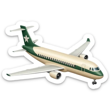 passenger airplane with long fuselage, main color light beige (milky), only dark green (#173e12) details, no other colors, Apple emoji style, no text sticker