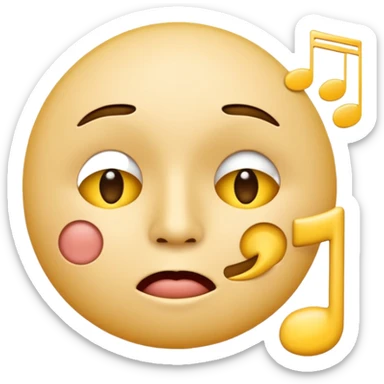 yellow circle face emoji whistling with music notes coming out its mouth and side-eyeing sticker