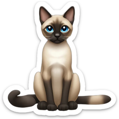 Khaki brown and black siamese Cat sitting down with blue eyes and white chin and white paws sticker