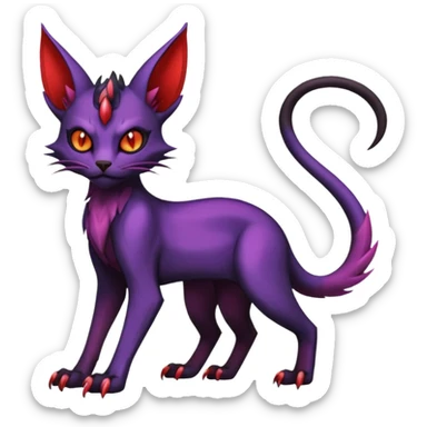 Black horned vampiric edgy demon-Noivern-Noibat-Purloin-Torracat-Lykoi-Caracal-cat-Fakemon-fusion-hybrid-creature with violet and red scale markings sticker