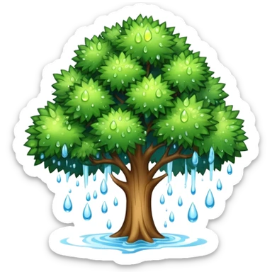 a tree exploding with water droplets bursting outward instead of fire or smoke sticker