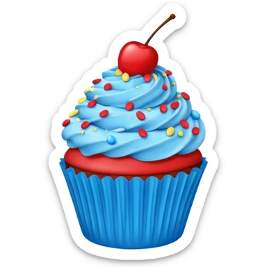 Cartoon Cupcake: blue cream, red paper, sprinkles with cherry on top  sticker