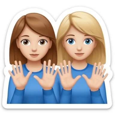Two girls saying six seven one with brown hair. And doing hand movements  white skin six seven SAYING SIX SEVEN ONE WITH BLOND HAIR blue eyes SAYING 6️⃣ 7️⃣  sticker