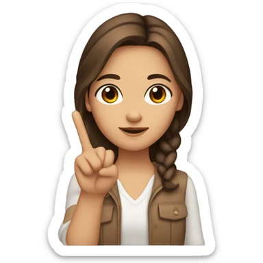 Girl with brown hair and brown eyes doing a peace sign with the right hand sticker