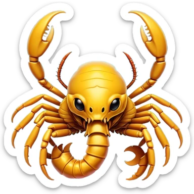 Cinematic Comical Emperor Scorpion Portrait Emoji, Head tilted dramatically with an exaggeratedly amused expression, featuring a striking, glossy exoskeleton with boldly defined pincers and wide, expressive eyes filled with playful disbelief, Simplified yet hilariously expressive features, highly detailed, glowing with a slightly sassy glow, high shine, dramatic yet playful, stylized with an air of cheeky desert mischief, soft glowing outline, capturing the essence of a spirited and over-the-top scorpion that feels like it could snap its pincers into internet fame instantly! sticker