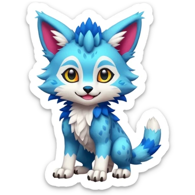 Colorful tropical kawaii cute Lynx-Trico-Sergal-Wolf-Vernid-Fakémon-Pokémon-creature (full body) sticker