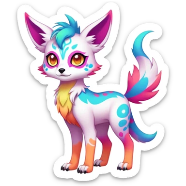 Anime-styled adorable Neon-colored multi-colored cool Falvie-Fionbri-creature-fursona, full body, with random markings sticker