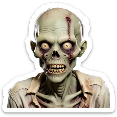 Cinematic Realistic WoW undead friendly zombie Portrait, head tilted dramatically with an exaggeratedly amused expression, blending grim determination with a touch of sardonic humor. His withered pallid skin and weathered, muted attire are rendered with lifelike detail and dynamic lighting, high shine, dramatic yet whimsical, capturing an undead friendly zombie whose epic defiance is matched by an irreverent smirk. sticker