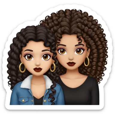 Boujy baddie best friends, trendy heavy makeup both dark hair one light skinned and one light brown and add curls  sticker