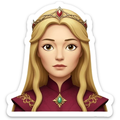 Cinematic Realistic Cersei Lannister Portrait, depicted with lifelike skin texture, subtle rosy undertones, and soft natural lighting that enhances the gentle contours of her face. Her intricately detailed golden blonde hair is elegantly styled , sticker