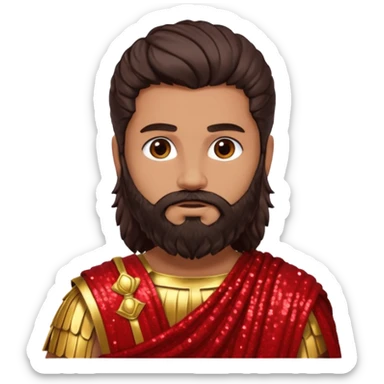 Mars from Roman Deities with long dark brown hair and beard, red sequin toga, light tan skin sticker