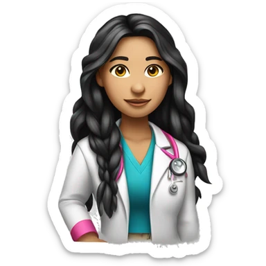  young beautiful Native American female idol scientist with feather earrings & long black hair with pink accents sticker